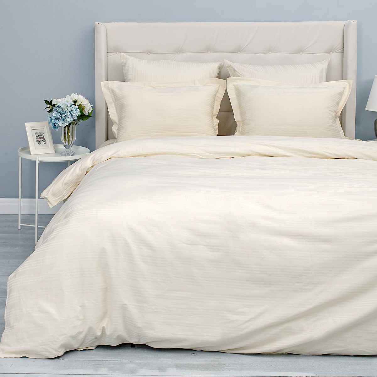 Постельное бельё Страйп-сатин | ПОСТЕЛЬНОЕ БЕЛЬЕ СТРАЙП-САТИН ВАНИЛЬНОЕ НЕБО