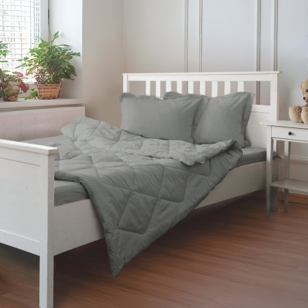 ПОСТЕЛЬНОЕ БЕЛЬЁ САТИН С ОДЕЯЛОМ 2 НАВОЛОЧКИ ДЫМЧАТЫЙ